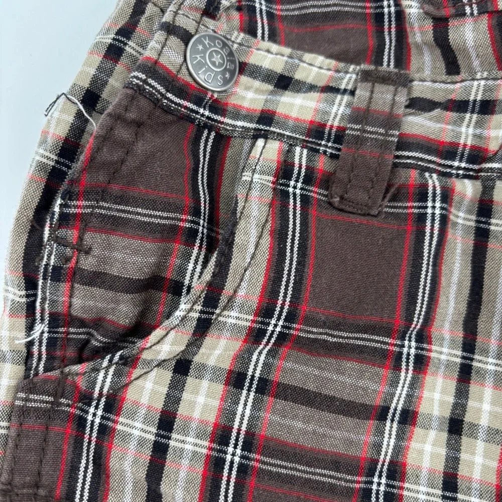 Koala Kids Plaid Shortalls Kids 24M Brown Good Cargo Pockets Cotton Snap‎ Inseam